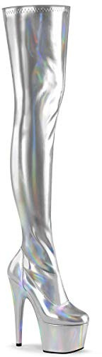 Pleaser Damen ADORE-3000HWR Plateau High Heels Overknee Stiefel Stretch Lack Silber 36 EU