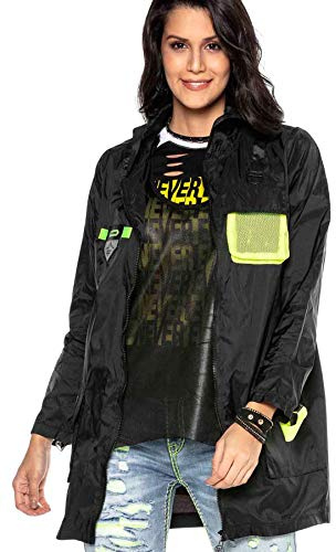 Cipo & Baxx Damen Jacke WJ188 Schwarz – Leichte Übergangsjacke im Modernen Casual Streetwear Stil mit Reißverschluss, Taschen & Kapuze – Stylische Freizeitjacke für Alltag & Party – WJ188 Schwarz L