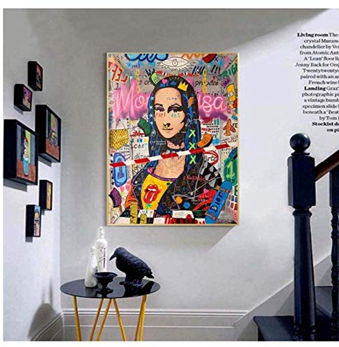 Crazystore Leinwand Kunst Wände Malerei 70x90cm ohne Rahmen Mona Lisa Straße Graffiti Kunst Poster und Drucke Lustige Leinwand Kunst Malerei Banksy Bild für Wohnzimmer Home Decr 1