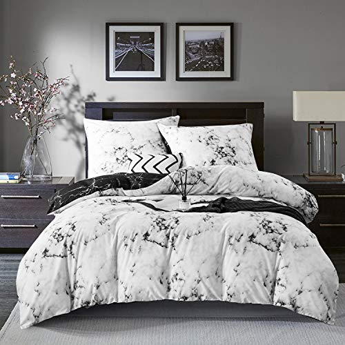 Gezu Bettwäsche 220x240cm Marmoriert Marmor Optik Weiß Grau Schwarz Schick Wendebettwäsche Set Microfaser Bettbezug und 2 Kissenbezüge 80x80cm mit Reißverschluss