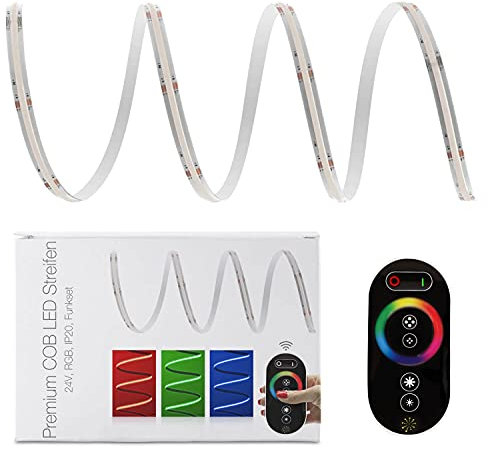 LED Universum COB LED Streifen Set RGB mit Funkfernbedienung, Controller & Netzteil Band Strip Premium Filament 24V LED Streifen IP20 bunt (6 Meter)