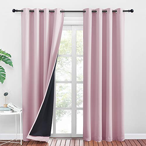 PONY DANCE Verdunkelungsvorhang Ösen 2er Set H 200 x B 140 cm Doppellagige und Dicke Vorhänge Lichtundurchlässig Kinderzimmer Gardinen Blickdicht Thermogardine gegen Hitze, Hellpink