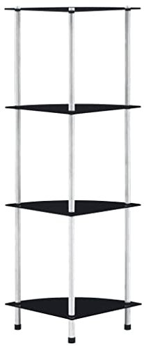 ZQQLVOO Regal mit 4 Ablagen Schwarz, Bücherregal,Organizer Bücherschrank, Bookshelf, Würfelregal, Standregal, Pflanzenregal,Raumteiler, 30x30x100 cm Hartglas