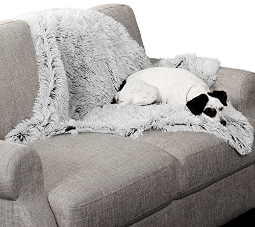 Furhaven Medium Waterproof Calming Plush Long Faux Fur & Velvet Dog Blanket, Washable - Mist Gray, Medium