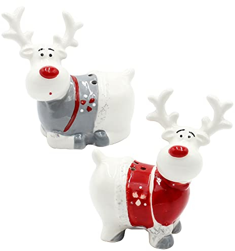 Dekohelden24 Keramik Salz- und Pfefferstreuer/Gewürzstreuer als Elch, L/B/H 8 x 5 x 8,5 cm