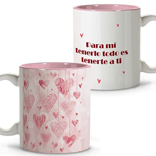 LolaPix Mug Anniversaire Cadeaux Couple Tasse Original San Valentin Tasse Céramique 330 ml CŒURS