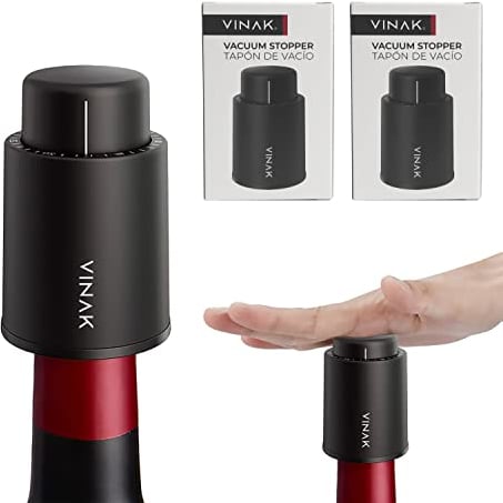VINAK - (2 unités) Bouchon de vin à vide TIME | Bouchon vin sous vide air avec pompe a vin intégrée | Améliore la conservation des vins - Permet d'enregistrer le jour de fermeture