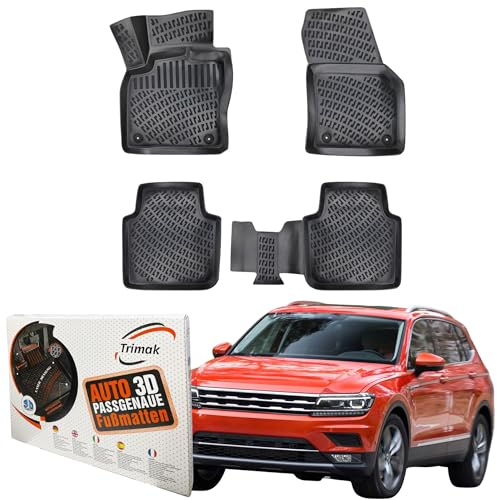Trimak Passgenau 3D Fussmatten Auto Kompatibel mit Volkswagen Tiguan Allspace ab 2017 Auto Zubehör 1. und 2. Reihe Gummimatten Autos TPE Allwetter Geruchlos rutschfest Vorne & Hinten Schwarz