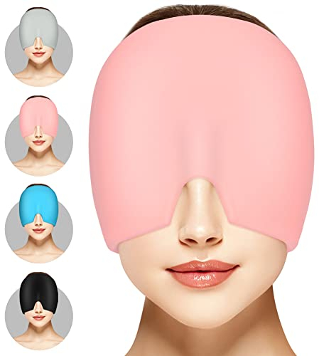 ACWOO Migräne Mütze, Gel Kühlmütze Migräne Headache Relief Cap, Dehnbare Kopfschmerzen Mütze Cold Therapy Cap Schlafmaske, Heady Maske für Kopfschmerzen Geschwollene Augen Stressabbau (Rosa)