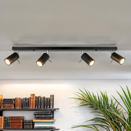 Licht-Erlebnisse Deckenstrahler Schwarz Metall 4-flammig 80 cm lang Modern länglich Wohnzimmer Deckenlampe Spot