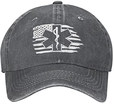 Lsjuee Amerikanische Flagge EMS EMT Unisex Cowboyhut Baseballkappen Verstellbare Sport Golf Denim Casquette Cap Schwarz