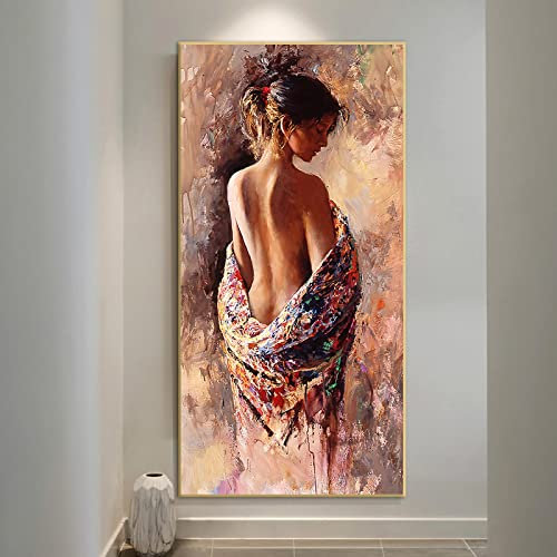 Gerahmte Leinwandbild XXL Abstrakte nackte Frau, Gemälde auf Leinwand, Poster mit sexy Schönheit, moderne Badezimmer-Wandkunst, Bilder, Dekor, 40 x 80 cm, Rahmen