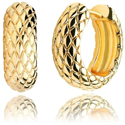 Jenosy Ohrringe Damen Chunky Ohrringe Gold Dicke Gold Creolen Ohrringe Modische Zarte Knorpel Huggie Ohrringe Hypoallergene Ohrringe 18K Vergoldet Damen Modeschmuck für Frauen und Mädchen