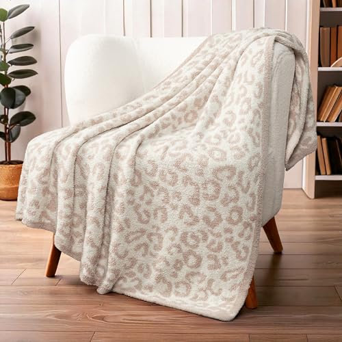 PAVILIA Superweiche Leoparden-Überwurfdecke für Couch, flauschig, gemütlich, leicht, beige, Gepardendecke, Flauschige, warme Strickdecke für Bett, Sofa, Hellbraun, 50 x 60 cm