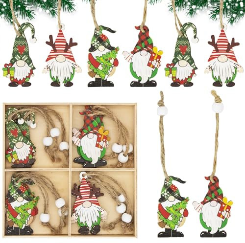 CHEERYMAGIC Christmas Wooden Ornaments,12PCS Colored Faceless Doll Tree Pendant Christmas Gnomes Pendant Hanging Ornaments Xmas Party Decoration Children Gift Xmas Gifts A4WLLRGJ (A)