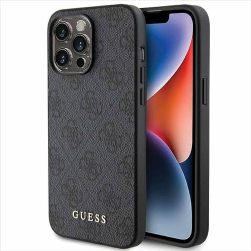 Guess GUHCP15LG4GFGR Hülle für iPhone 15 Pro 6.1 grau Hard case 4G Metal Gold Logo