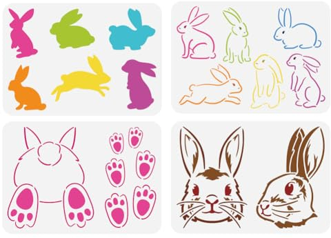FINGERINSPIRE 4 Stück Osterhasen Malschablone 21x29.7 cm Niedliches Kaninchen Tatzenabdruck Muster Zeichenvorlage Springendes Kaninchen Dekor Schablone Zum Malen Auf Holz Wand Papier Möbeln