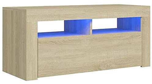 SECOLI Mueble de TV LED de 90 cm con iluminación LED, mesa de televisión, roble sonoma, mueble de TV, 90 x 35 x 40 cm