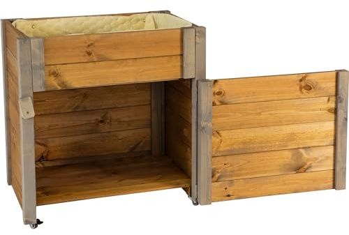 dobar® Green Label Rollbares Hochbeet mit Staufach inkl. Schafswolle Gr. M - 60 x 40 x 62 cm - Grau-Braun