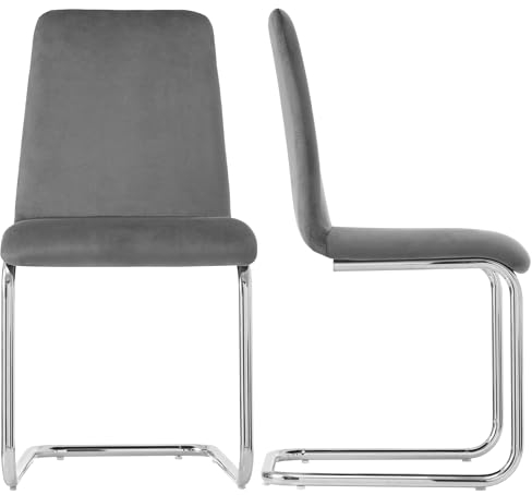 Elegantes Freischwinger-Set: Verchromtes Metallgestell, Weich Gepolstert in Samt, Bis 150 kg Belastbar, Ergonomisch, Vielseitig Einsetzbar, Grau (2)