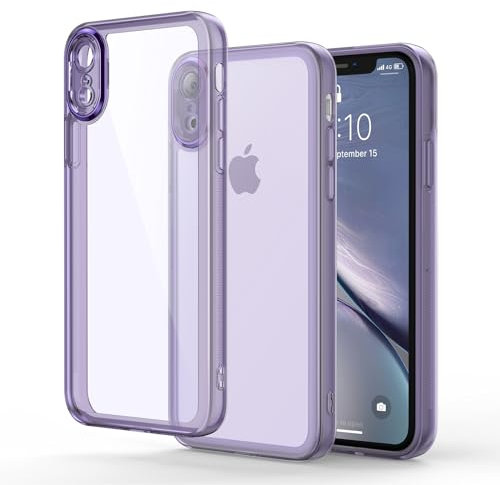 Honeyview Colored Clear Case for iPhone XR with Matte Border, Non-Yellowing, Shockproof, Armour Phone Cover for Apple iPhone XR - Purple