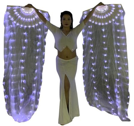 WEISIPU 1 Pair 1.8m LED Belly Dance Silk Fan Veil Long Bamboo Fans Veil Hand Made Silk Fan for Dance Outdoor