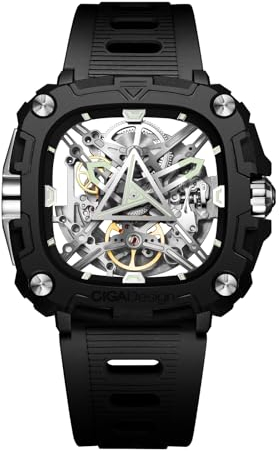 CIGA Design Montre mécanique Automatique - Série X Eye of Horus - Montre Bracelet pour Homme - Style Squelette - Boîtier biocéramique avec Bracelet en Silicone - Argenté, Moderne