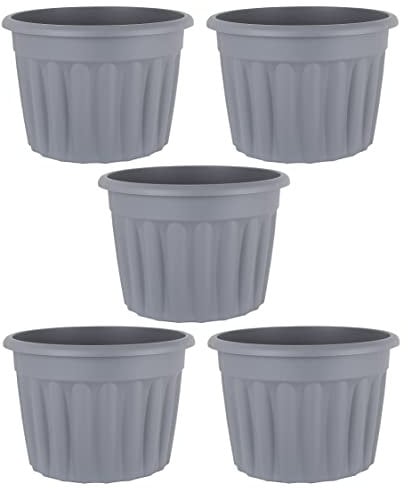 Pack of 5-60cm, 69L Upcycled Grey Traditional Round Plastic Garden Planter Pot with Drainage Hole Indoor/outdoor Extra Large Floor Plant Pot Nursery Planter Vegetables, Plants, Flower Pot MADE IN UK