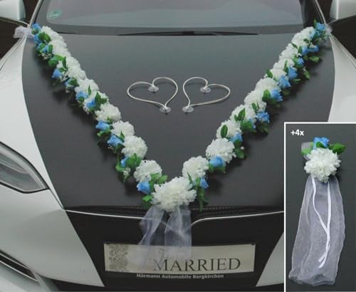 VIP Girlande 30 Azaleen 30 Rosen 18 extrastarken Saugnäpfen 2 x 180 cm Girlande 4 Türgriffdekorationen 2 Rattanherzen Braut Paar Autoschmuck Hochzeit Car Auto Wedding PKW ®Auto-schmuck (Azaleen 8)