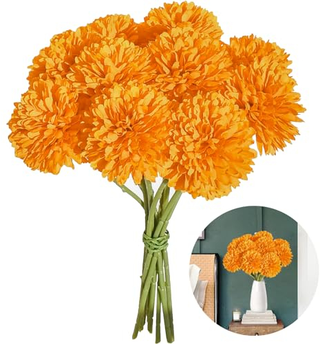 12 Pièces Hortensia Artificielles,Soie Hortensia Bouquet,Bouquet Fleur Artificielle,Fleur Artificielle Deco,Convient pour La DéCoration Florale de FêTe de Mariage de Jardin à La Maison (Orange)