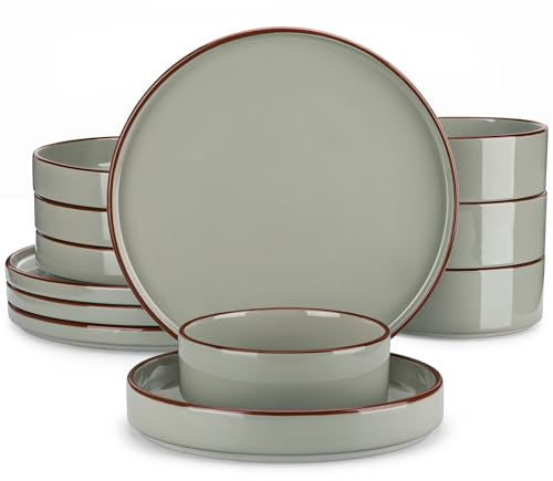 Geschirrset 4 personen, vancasso venus Tafelservice Steingut, 12-tlg Kombiservice modern, Schüssel und Teller Set, rund