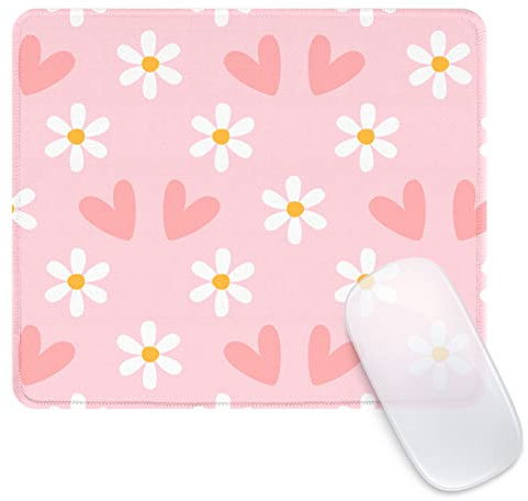 Ksriylm Square Funny Cute Pink Mouse Pad,Office Home Personalized Mouse Mat Design,Waterproof Mousepad, Non-Slip Rubber Base Computer Mouse Pads for Wireless Mouse,Lovely Flower&Heart