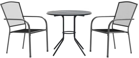 vidaXL Gartenstuhl-Set 3-TLG. Stapelbar Pulverbeschichteter Stahl, Outdoor-Stuhl-Set, Garten-Bartisch und Stühle, Terrassenmöbel-Set