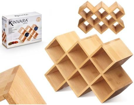 Kinvara Especiero Bambú, Soporte Para 8 Botes Especias, Madera Natural, Soporte Especias Cocina, Organizador Especias Bambú, Organizador de cocina 7,5x24,5x17 cm.