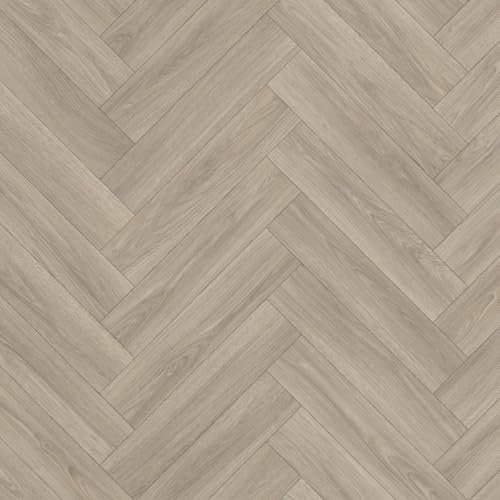 EverGrass Traditional Vinyl Flooring Herringbone Parquet Textile Backing Lino Wood Plank Sheet Cheap Kitchen Bathroom Flooring (4m x 6m)