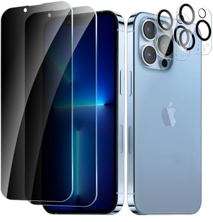 CYYAGE 2 Pack Privacy Screen Protector for iPhone 13 Pro with 2 Pack Camera Lens Protective Film, Anti-Spy Tempered Glass Protection 9H Hardness Glass, Anti-Scratch