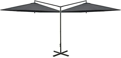 Homgoday Parasol de Jardin Double avec mât en Acier Anthracite 600 cm, Parasol d'extérieur pour Jardin Terrasse, Balcon, Plage, Piscine