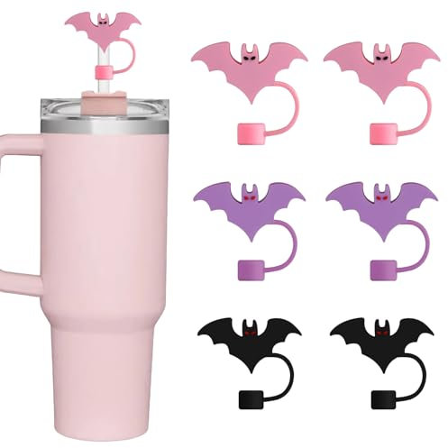 CEDIDJAC 6 PCS Halloween Bat Straw Covers Cap For Stanley Cup Compatible with Stanley 30-40 oz Tumbler Silicone Straw Toppers，Reusable Straw Cover for Halloween Stanley Cup Accessories