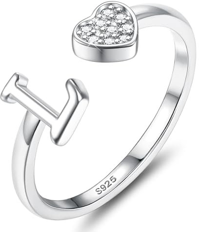 JeweBella Herz Ring Silber 925 Damen mit Buchstaben Verstellbar Ringe Frauen Stapeln Daumenring Fingerring Eheringe Engagement Promise Ring Verlobungsring Initiale A-Z Ring Damen Mädchen mit Box