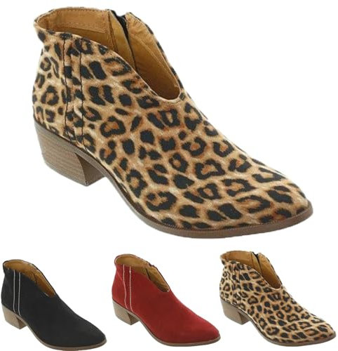 Nbzsmlkn Stivali da Donna Sexy con Scollo A V E Cerniera, Stivaletti alla Caviglia per Supporto Plantare da Donna, Stivaletti alla Caviglia da Donna con Tacco Basso E Tacco Spesso (38,Leopardo)