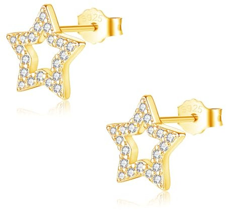 Glintara Silber 925 Ohrstecker für Damen, 925 Sterling Silber Stern Ohrstecker, Flach Ohrringe Silber 925 Stecker, Klein Cubic Zirkonia Ohrstecker, Knorpel Schlafen Ohrringe Hypoallergene Ohrschmuck