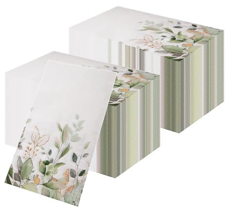 100PCS Sage Green Eucalyptus Napkins - Disposable Paper Serviettes With Greenery Print - Extra Large 40x33cm Guest Towels for Party Decoration