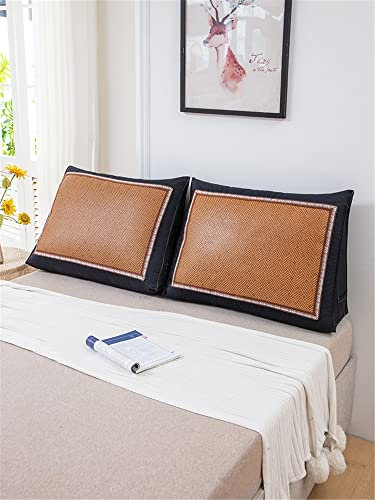 Großes dreieckiges Kopfteil, Lesekissen, Keilkissen mit weicher Rückenlehne, Lendenkissen für Bett, Sofa, Tagesbett, Schwarz, 180 cm (2 x 90 cm)