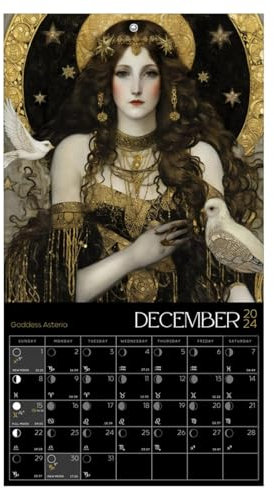 Mondkalender 2024 – Wandmalerei mit Mondphasen der Göttin | Dekorativer astrologischer Kalender zum Aufhängen im Arbeitszimmer, Wohnzimmer und Büro | Sicheres und elegantes Mondphasen-Design