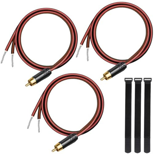 MKBKLLJY 3 cavi da RCA a filo nudo, 3 m, 16 AWG, cavo rosso positivo, rivestimento in rame puro, spina placcata oro, resistente alla corrosione, con fascette per collegamento diretto di altoparlanti e