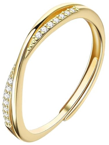 Anmahe Gold Ring,Gold Rings for Women,Adjustable Rings Gold Plated Bands with Cubic Zirconia,Gold Plated Ring,for Women's Weddings Engagement