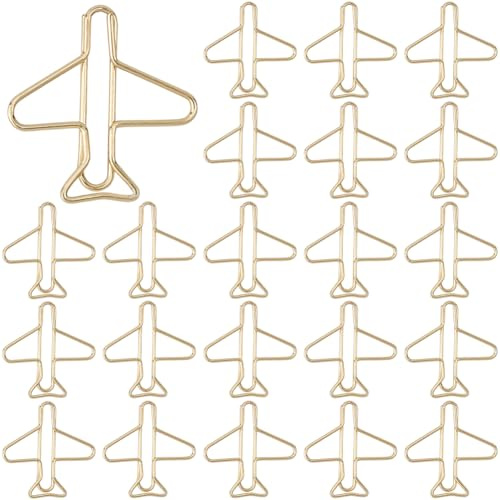 craspire 30 Stück Büroklammern In Flugzeugform Draht Büroklammer Goldene Eisenbinderklemme Planer Lesezeichen Kleine Metallmarker Clips Für Büro Schule Zuhause Papier Akten Notizseiten DIY Sortieren