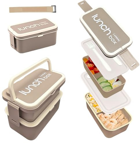 Echehi 1400ml Portapranzo, set di Stoviglie Impilabili a 2 Livelli, Contenitore per il Contenitori Porta Pranzo di Perdite per Cene Fuori, Lavoro, Picnic. Grigio