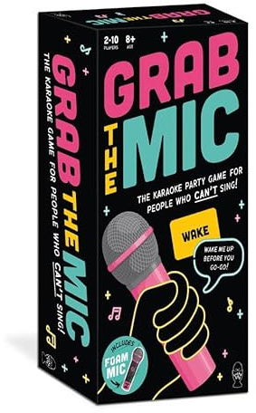 HUCH!, Grab The Mic Spiel Deutsch, Karaoke Spiel mit lustigen Songtext-Challenges, Partyspiele lustig für Familien und Freunde, Für 2-8 Spieler ab 8 Jahren