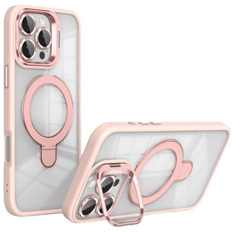 HAMEXLN Magnetica Custodia per iPhone 16 PRO Max/16 Pro/16 Plus/16, Antiurto Ultra Sottile Cover con Cavalletto Ricarica Wireless Copertura,Rosa,16 PRO